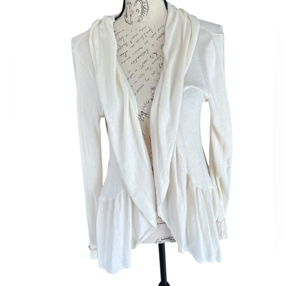 Anthropologie Guinevere open front ruffle knit cream sweater sz Large